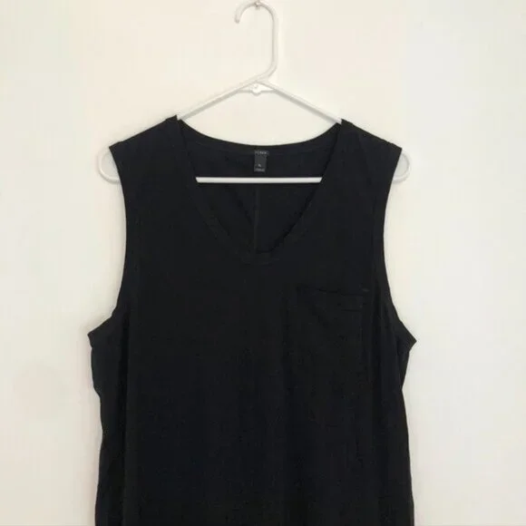 J. CREW Sleeveless Pocket Dress Solid Black V-Neck 100% Cotton Midi Tank Dress - Picture 4 of 12